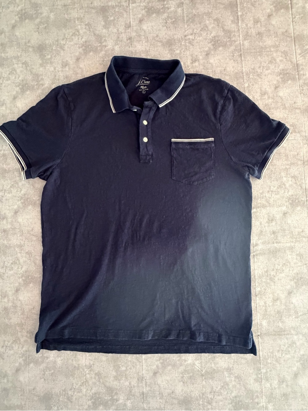 J.Crew Polo Shirt Mens Large Slub Cotton Tipped Pocket Short Sleeve Navy Blue